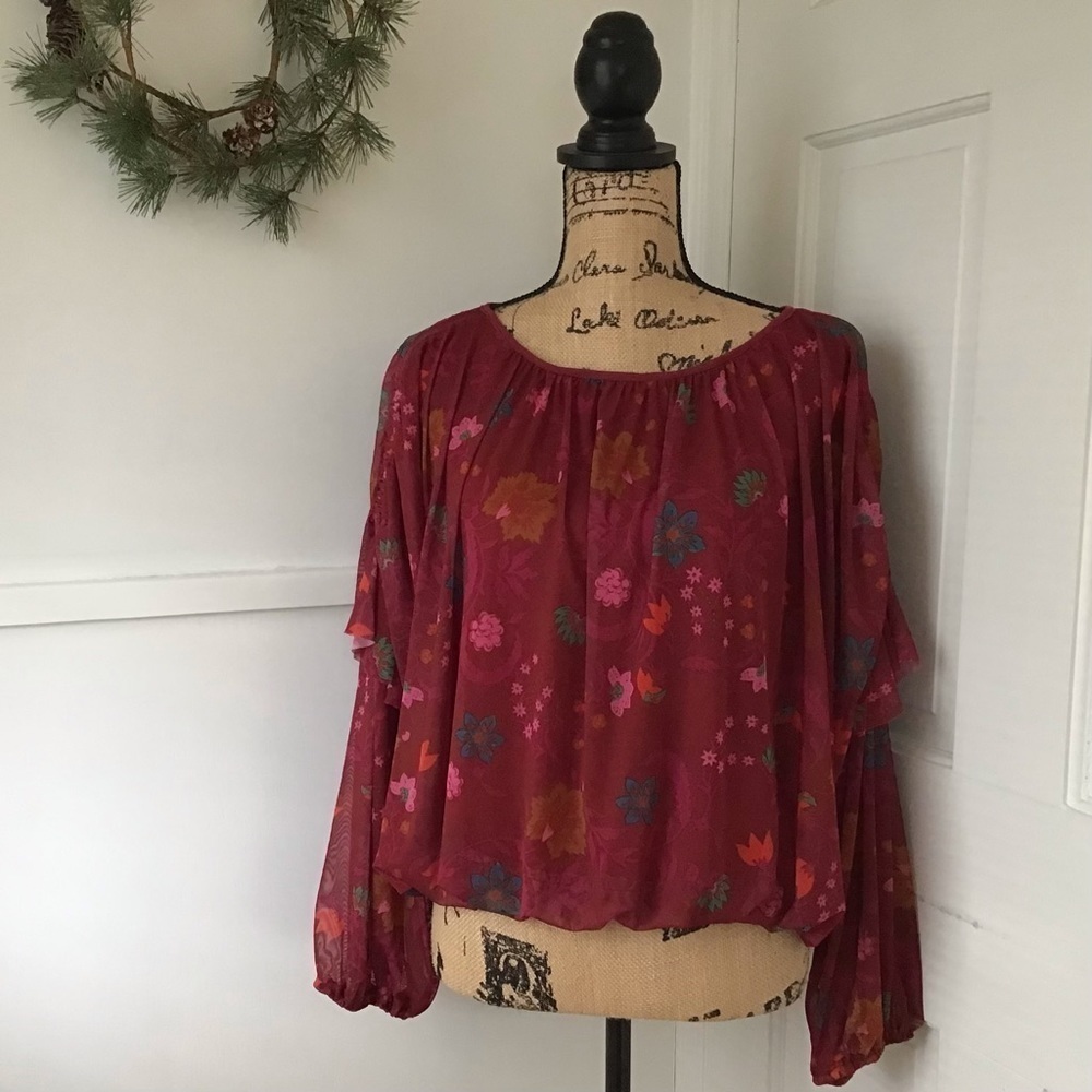 Free People Wildflower Honey Blouse in Berry Combo